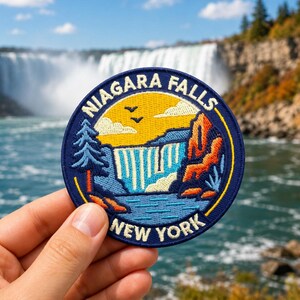 Niagara Falls New York Embroidered Patch, 3 Inch Iron-On Waterfall Souvenir Badge