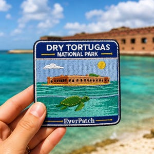 Parche del Parque Nacional Dry Tortugas – Insignia de recuerdo de viaje bordada de tortuga marina de 7,6 cm (3 pulgadas) para planchar