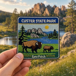 Custer National Park Patch, 3 Inch Iron On Embroidered Souvenir Badge for Backpack Jacket, Travel Gift