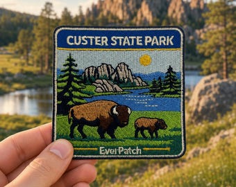 Custer State Park Bison Embroidered Patch, 3 Inch Iron-On Souvenir Badge