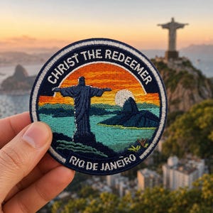 Christ the Redeemer Patch, Rio de Janeiro Sunset Embroidered Badge (3 Inch)