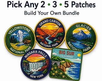 Embroidered Travel Patches Bundle, Pick Any 2, 3, or 5, Iron-On Backpack Hat Souvenir Designs