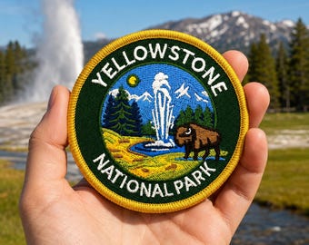 Yellowstone National Park Embroidered Patch, Buffalo Geyser Design, 3 Inch Travel (Iron-On)