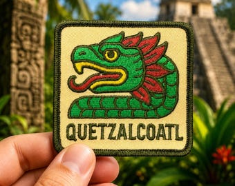 Quetzalcoatl Embroidered Iron-On Patch, Aztec Serpent