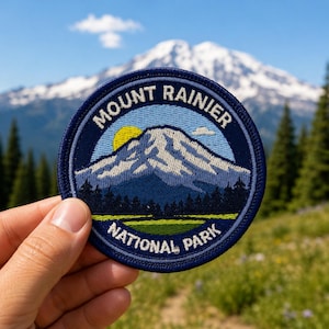 Mount Rainier National Park Patch – 3 Inch Iron-On Embroidered Alpine Peak Travel Souvenir Badge