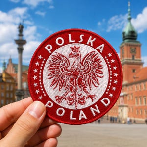 Poland Eagle Embroidered Patch, Polska Heritage Souvenir Badge, 4-Inch Round, Iron-On