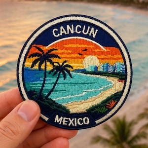 Cancun Patch Iron On Embroidered Mexico 3 Inch Beach Travel Souvenir Badge for Hat Backpack Jacket Vest, Vacation Gift