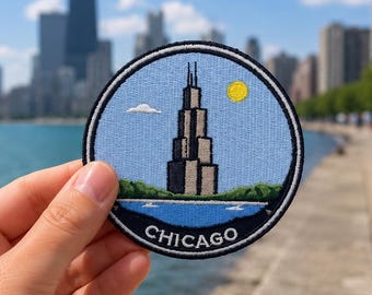 Chicago Skyline Patch: Willis Tower Travel Souvenir Iron-On Backpack Jacket Hat