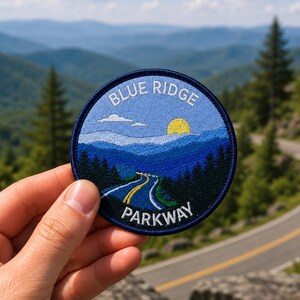 Blue Ridge Parkway Patch 3 Inch Iron On Embroidered Mountain Road Travel Souvenir Badge for Hat Backpack Jacket Vest, Hiking Gift