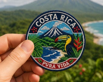 Costa Rica Patch, Pura Vida Toucan Volcano Embroidered Souvenir (3 Inch)