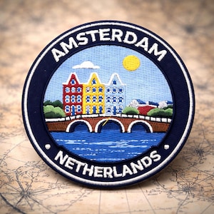 Amsterdam Netherlands Patch 3 Inch Iron On Embroidered Holland Travel Souvenir Badge Europe Tourist Gift