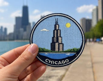 Chicago Patch 3 Inch Iron On Embroidered Patch Willis Tower Skyline Travel Souvenir Illinois Patch Backpack Jacket Hat Patch Gift