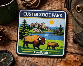 Custer State Park Bison Embroidered Patch, South Dakota Travel Badge (3 Inch)