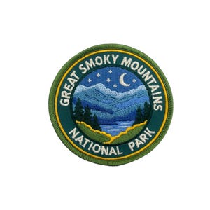 Great Smoky Mountains National Park Patch 3 Inch Iron On Embroidered Night Scene Travel Souvenir Badge TN NC Hiking Gift