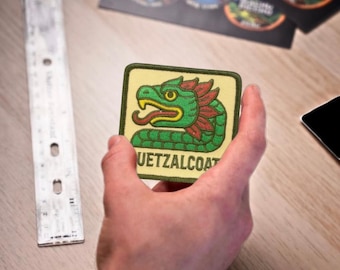 Quetzalcoatl Embroidered Iron-On Patch, Aztec Serpent