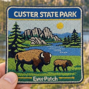 Custer State Park Patch – 3 Inch Iron-On Embroidered Bison Travel Souvenir Badge
