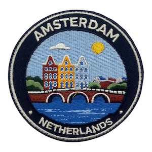 Amsterdam Netherlands Patch 3 Inch Iron On Sew On Embroidered Holland Travel Souvenir Badge Europe Tourist Gift