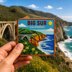 Big Sur Patch Iron On California, 3 Inch Embroidered Coastal Travel Souvenir Badge for Hat, Backpack Jacket, Vest, Pacific Coast Gift