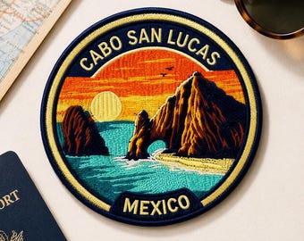 Cabo San Lucas Mexiko Patch, 3-Zoll-Eisen auf gesticktem Strand, Souvenir, Abzeichen für Hut, Rucksack, Jacke, Weste, Urlaubsgeschenk