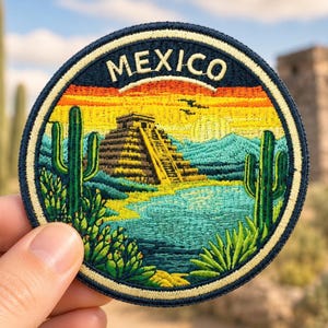 Mexico Chichen Itza Patch – 3 Inch Iron-On Embroidered Mayan Pyramid Travel Souvenir Badge