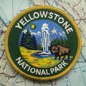 Naszywka z Parku Narodowego Yellowstone, 3 cale, haftowana, żelazko, pamiątka z podróży, prezent na wędrówkę, Old Faithful Bison z Wyoming