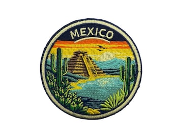 Mexico Embroidered Patch – Chichen Itza Pyramid Desert Landscape Badge