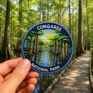 Congaree National Park Patch, 3 Inch Iron On Embroidered Cypress Swamp Souvenir Badge for Hat, Backpack Jacket, Vest, Hiking Gift
