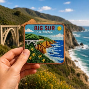 Big Sur California Patch Iron On Embroidered 3 Inch Coastal Travel Souvenir Badge for Hat, Backpack Jacket, Vest, Pacific Coast Gift