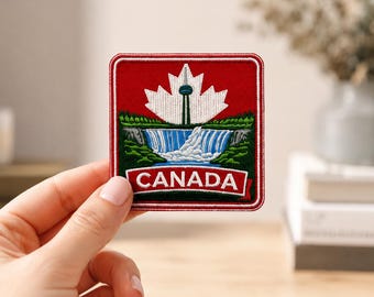 Kanada Patch, gesticktes Ahornblatt Wasserfall Reise Souvenir Abzeichen für Hut Rucksack Jacke Weste, kanadisches Geschenk