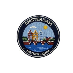 Amsterdam Netherlands Embroidered Patch: Canal Houses Souvenir Badge (3 Inch)