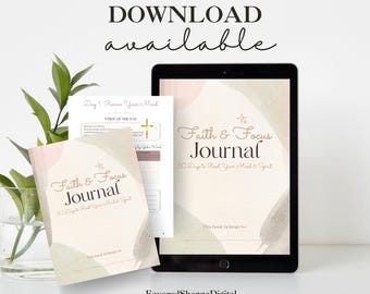 Faith and Focus Journal | 30 Day Guided Prayer Journal | Christian Devotional Printable | Scripture and Affirmation PDF Download