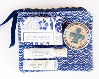 Classic Blue Canvas Cosmetic Case - Gift for Traveler, Bridesmaid gift idea for indigo navy blue wedding, gift bag, gift set, nautical favor