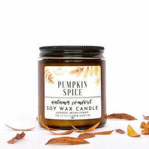 Fall Home Pumpkin Spice Candle Amber Glass Soy Wax Candle, Pumpkin Spice Latte, Handmade Candle, Hand-poured candle, Natural Soy image 3