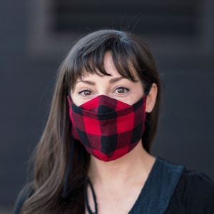 Cozy Flannel Face Masks - Tartan plaid christmas face mask, black and white Buffalo check plaid holiday face mask - winter face mask