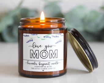 Mother's Day Candle -  Love You Mom lavender soy wax container candle small gift for mothers day brunch basket handmade for mom from baby