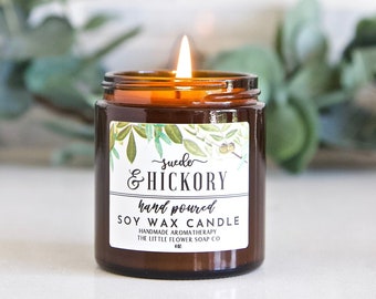 NEW Suede & Hickory Handmade Candle Soy, Essential oil soy wax candles - natural scented candles,  Aromatherapy candle, farmhouse decor