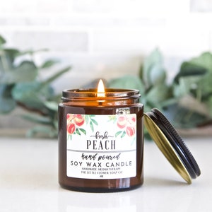 Fresh Peach Handmade Candle Soy, Essential oil soy wax candles, natural scented candles, Aromatherapy candle, farmhouse decor custom