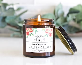 Fresh Peach Handmade Candle Soy, Essential oil soy wax candles, natural scented candles, Aromatherapy candle, farmhouse decor custom