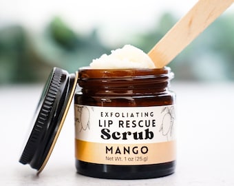 Lip Rescue Exfoliating Lip Scrub 1oz Jar - Mango - all natural, exfoliating lip mask, lip rescue sugar scrub, handmade lip scrub