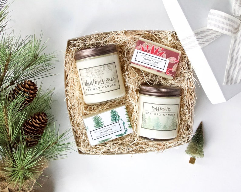 Christmas Candle & Soap Gift Set, Christmas Home Decor, Holiday Decor, gift idea, gift for Holiday, Holiday gift for mom, Holiday gift idea image 1