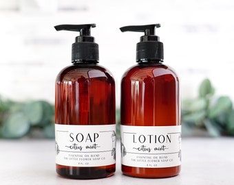 Minimalist Home Decor Gift Set of Hand Soap & Lotion - Citrus Mint, Scented Lotion, Natural