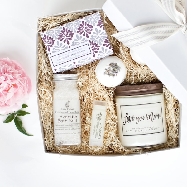 Mother's Day Gift Basket for Mom - Relaxation for women Personalized Luxury Lavender spa box, thoughtful mothers day gifts