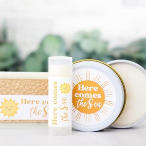 Here Comes the Son - Retro Daisy baby shower announcement party favors for baby boy sunshine theme candle, soap, chapstick gifts