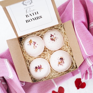Set of 4 Rose Bath Bombs Valentines Day Gift idea for girlfriend best friend sister wife teacher coworker nurse