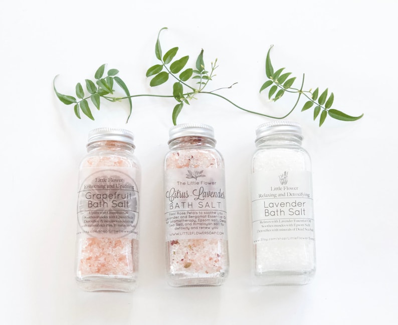 Natural Skin Care, Bath Salts, Mothers Day Gift for her Bath Soak, Pink Grapefruit Bath Salt Detox Salts & Scrubs The Little Flower Soap Co image 1