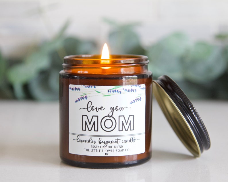 Mother's Day Candle Love You Mom lavender soy wax container candle small gift for mothers day brunch basket handmade for mom from baby image 1