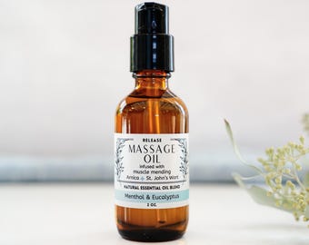 Menthol & Eucalyptus Massage Oil for Relaxation Arnica St. John’s Wort  Natural Muscle Release Gift for Boyfriend Girlfriend Couples