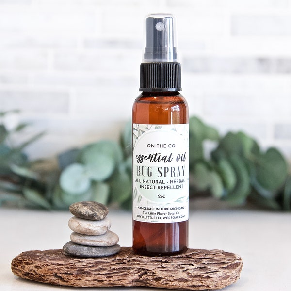 On The Go Natural Bug Spray 2oz - Essential Oil Insect Repellent, All Natural Bug Spray, gift for camper, deck ideas, patio, backyard party