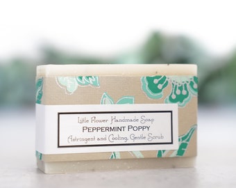 Bar Soap Peppermint Poppy exfoliating natural Peppermint Eucalyptus Bergamot essential oil soap, bath and beauty spa, relaxation gift ideas