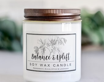 Balance and Uplift Natural Soy Wax Candle - Hand poured, aromatherapy candle, handmade candle for mom, headache relief, essential oil candle